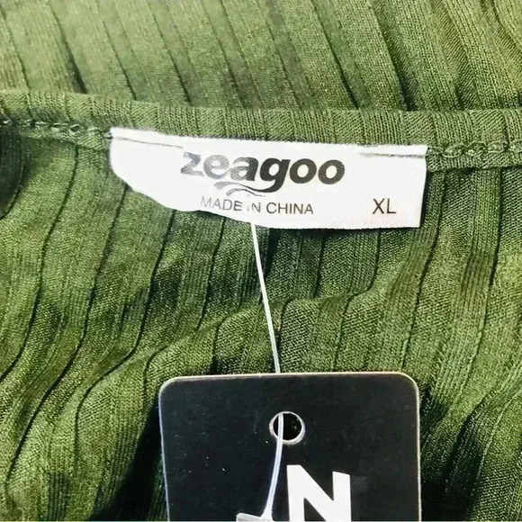 Women Olive Green Stretch Ribbed BodySuit Long Sleeve Asymmetric Neck Size XL - Picture 3 of 6